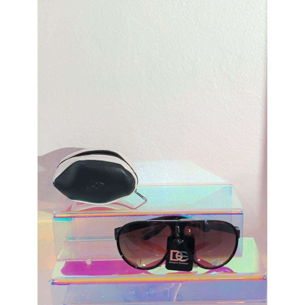 New DE Folding Aviator Sunglasses Brown Gradient Lens Compact Round Case